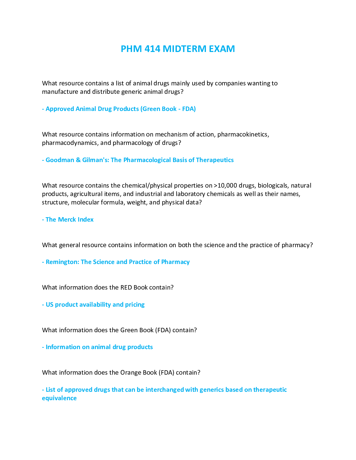 Preview image of PHM 414 / PHM 414 MIDTERM EXAM document